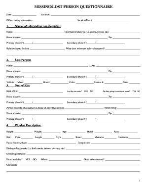 Missing Person Questionnaire