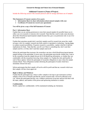 Consent for Storage and Future Use of Unused Samples