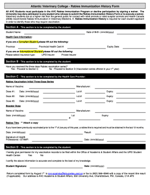 Fillable Online Rabies Immunization History Form - Atlantic Veterinary ...