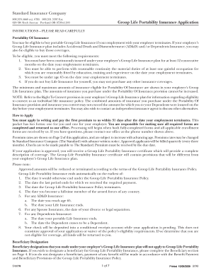 Group Life Portability Insurance Application