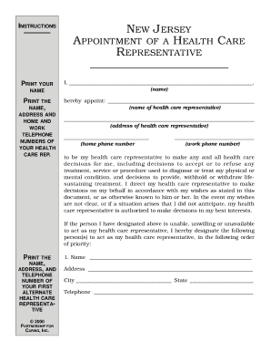 New Jersey Appointment of a Health Care Representative