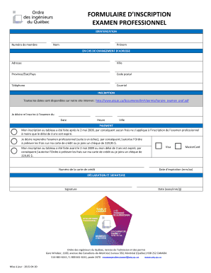 Formulaire d’inscription examen professionnel