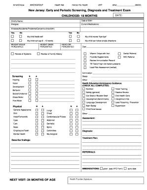 New Jersey Child Health Exam Form