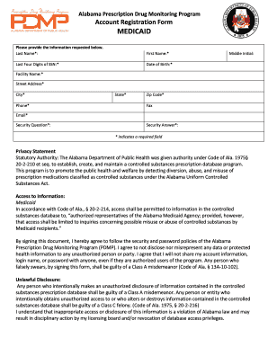Alabama Prescription Drug Monitoring Program Account Registration Form