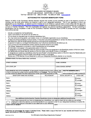 Connecticut Teacher Beneficiary Form