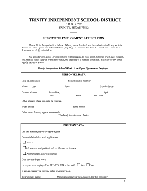 Substitute Employment Application