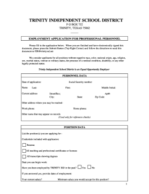 Employment Application for Professional Personnel
