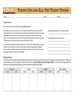 Tejano Texans Worksheet