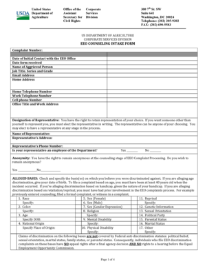 USDA EEO Counseling Intake Form