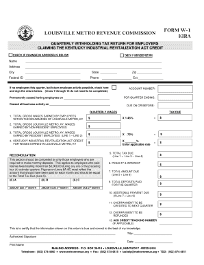 Louisville Metro Quarterly Withholding Tax Return