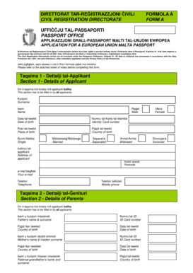 Malta EU Passport Application Form