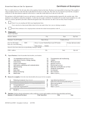 Streamlined Sales and Use Tax Agreement Certificate of Exemption