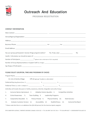 Variety Village Outreach and Education Program Registration