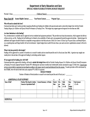 Special Needs Flexible Pool Budget - eec state ma