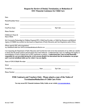 Request for Review of Child Care Subsidy Termination