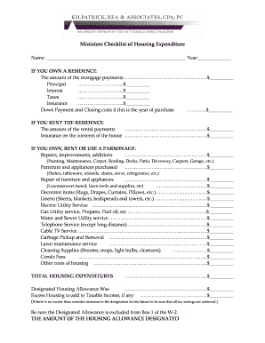 Ministers Housing Expenditure Checklist