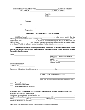 Florida Affidavit of Corroborating Witness