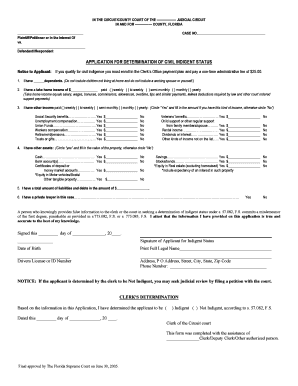 Application for Determination of Civil Indigent Status