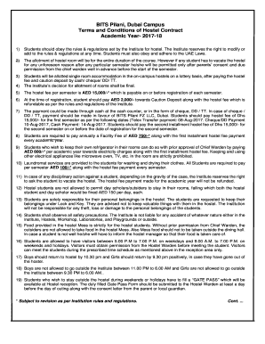 BITS Pilani Dubai Hostel Contract
