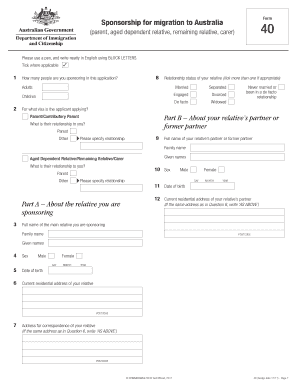 40 - Sponsorship for migration to Australia parent aged dependent relative remaining relative carer