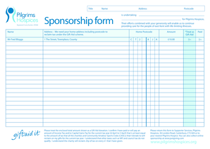 Pilgrims Hospices Sponsorship Form