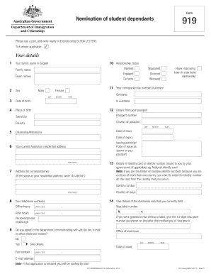 Nomination of Student Dependants Form 919