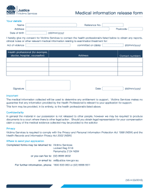 Victims Services Medical Information Release Form