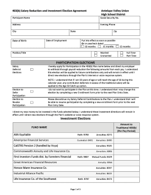 403(b) Salary Reduction and Investment Election Agreement