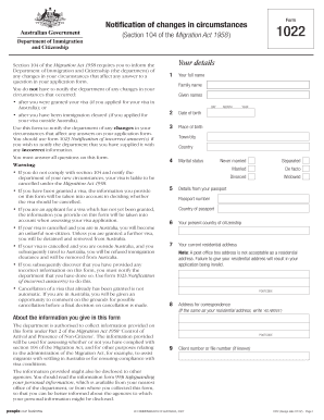 Notification of Changes in Circumstances Form 1022