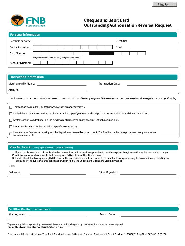 outstanding debit card authorisation fnb Preview on Page 1.