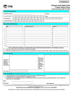 Cheque and Debit Card Fraud Claim Form