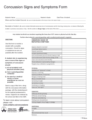 Concussion Signs and Symptoms Form