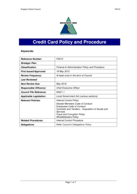 FA015 - Credit Card Policy & Procedure - Kingston District Council