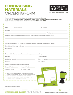 Anthony Nolan Fundraising Materials Order Form