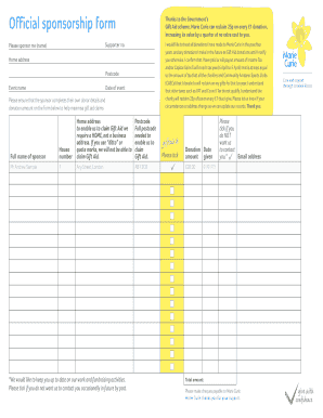 Marie Curie Gift Aid Sponsorship Form
