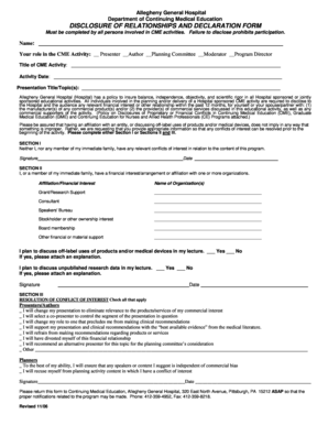 Allegheny General Hospital CME Disclosure Form