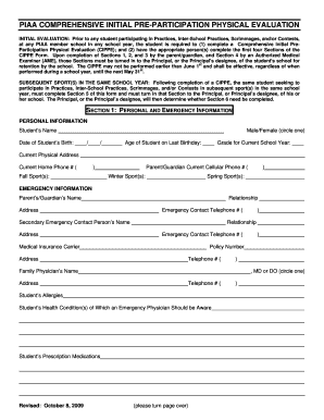 PIAA Comprehensive Initial Pre-Participation Physical Evaluation