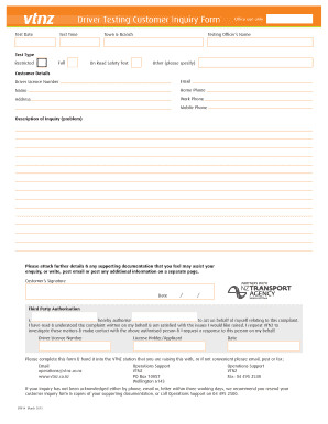 Driver Testing Customer Inquiry Form
