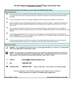 Fall 2014 Scholastic Dollars Book Order Form
