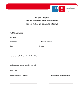 BESTÄTIGUNG über die Abfassung einer Bachelorarbeit