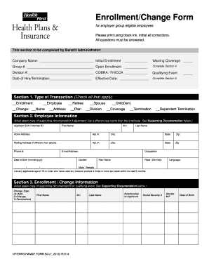 Health First Enrollment/Change Form