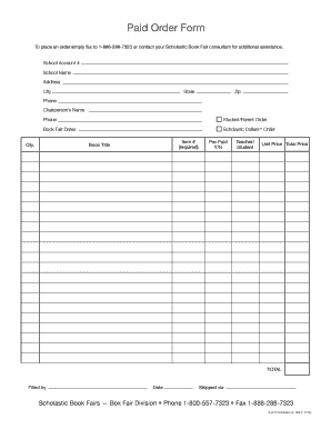 Scholastic Book Fair Order Form