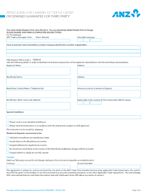 Application for Standby Letter of Credit or Demand Guarantee
