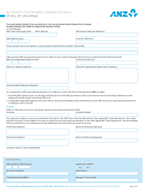 Authority for Payment Guarantee (Aval) of Bill of Exchange