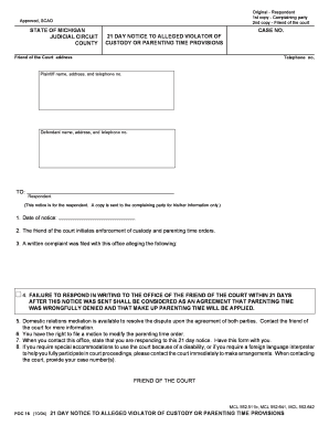 21 Day Notice to Alleged Violator of Custody or Parenting Time Provisions