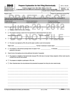 IRS Form 8948 Preparer Explanation for Not Filing Electronically