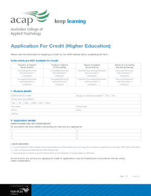 Application For Credit Higher Education