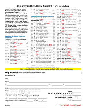 Alfred Piano Music Order Form