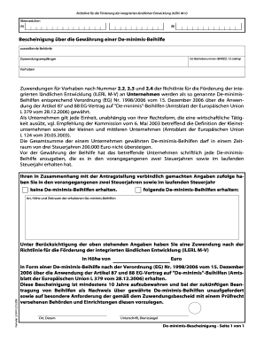 Bescheinigung über die Gewährung einer De-minimis-Beihilfe