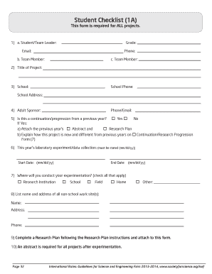 Student Science Project Checklist